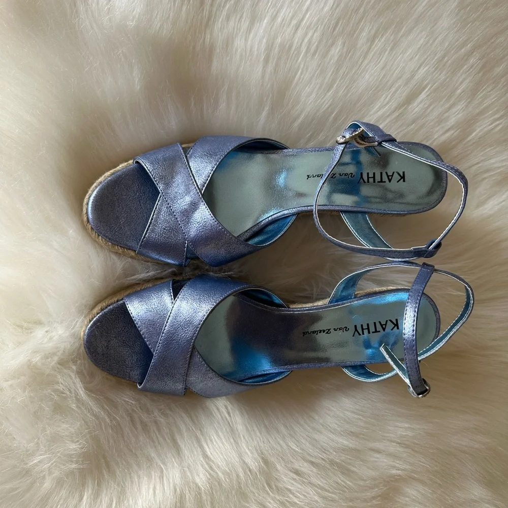 Kathy Van Zeeland Metallic Silver Espadrille Sandals